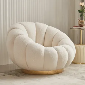 Fauteuil pivotant esthétique <span class=keywords><strong>BoConcept</strong></span> blanc en forme de citrouille avec repose-pieds pour chambre <span class=keywords><strong>à</strong></span> coucher, <span class=keywords><strong>salle</strong></span> <span class=keywords><strong>à</strong></span> <span class=keywords><strong>manger</strong></span>, hôtel, usage extérieur - Product Image 2