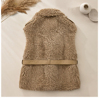 Gilet sans manches en laine pour femme, ceinturé, col à revers, en vraie fourrure de laine, vêtement d'extérieur décontracté pour l'hiver