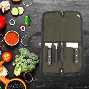 Custom Knife Slots Heavy Duty Waterproof Waxed Canvas <b>Bag</b> Portable Chef Knife <b>Roll</b> <b>Bag</b> - Product Image 2