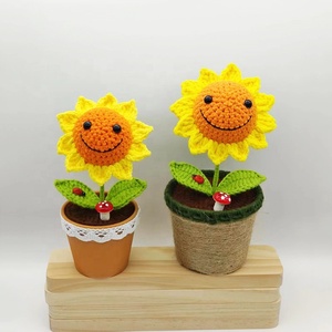 Planta de Girasol Sonriente Tejida a Mano en Maceta, Adorno de Girasol Bonito, Flor Artificial Realista, Regalo Festivo - Product Image 6