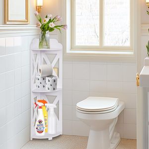 Armoire de rangement pour salle de bain, petite salle de bain, support de <span class=keywords><strong>papier</strong></span> toilette blanc, étagère d'angle - Product Image 1