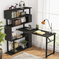 Bureau de travail moderne blanc, table d'ordinateur en bois pour jeux PC avec étagère