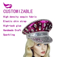 Chapeau de Capitaine à Paillettes Fait Main pour Extérieur, Défilés, Fêtes, Costumes, Festivals de Musique, Burning Man, Accessoire Punk Scintillant pour Coachella et Raves
