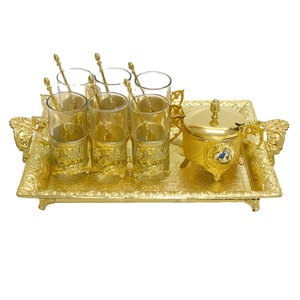 Tasse à café en verre avec cadre en métal, style turc et saoudien, avec pot à thé et plateau - Product Image 2