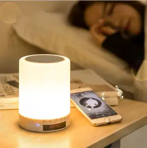 휴대용 무선 스피커 LED 알람 시계 음악 플레이어 아기 수면 밤 독서 빛 선물 USB 충전식