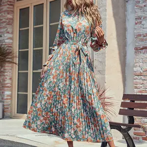 2022 Autumn Winter New Print Ruched Sexy Elegant Casual Maxi Dress Holiday Vacation Loose Daily Dresses Women