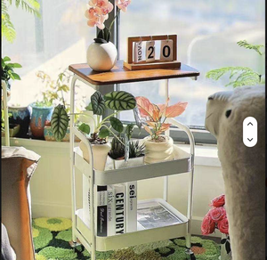 3-Tier Rolling <b>Cart</b> with Table Top Metal <b>Storage</b> <b>Cart</b> Utility Organizer with Wooden Tray Lockable Casters for salon beauty shop - Product Image 5