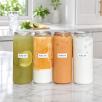 Bocaux à boisson en plastique PET transparent avec couvercles en aluminium, qualité alimentaire, sans BPA, anti-fuite, logo personnalisé, vente en gros