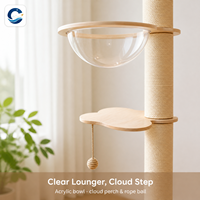 Arbre à chat en bois massif du sol au plafond, tour haute pour chat avec grande capsule spatiale, lit suspendu pour chat, finition bois clair naturel