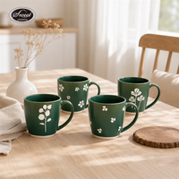 Set Cangkir Kopi Keramik Bunga Klasik SWT dengan Piring Kelopak Bunga, Mug Teh, Aman untuk Mesin Cuci Piring, Hadiah Cantik untuk Rumah, Kantor, Kafe