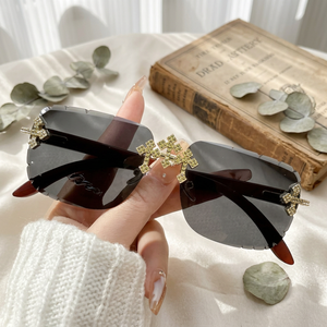 Luxurious Rectangle <b>Sunglasses</b> Full Rim Mirror Lenses Gold Crystal Accents UV400 Protection Women Adult Casual Style - Product Image 1
