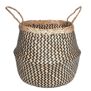 Artisanat jonc de mer panier de plantes noir Zigzag pour noir Zigzag pique-nique <span class=keywords><strong>Pots</strong></span> de plantes couverture tissé paille sac de plage avec poignées - Product Image 1