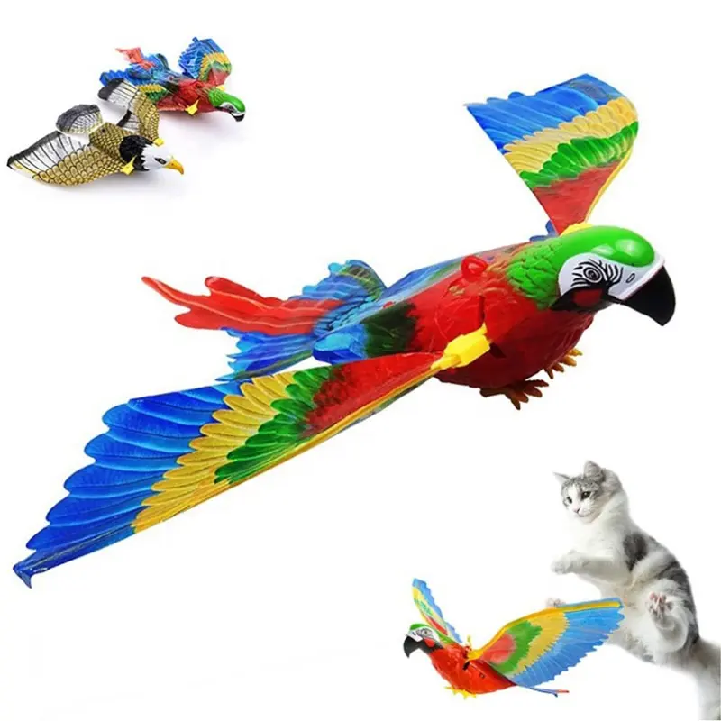 Juguetes interactivos de simulación de aves para gatos, juguete eléctrico colgante de águila, pájaro volador, palo para gato, cuerda para rascar, juguete para niños