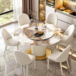 <span class=keywords><strong>Mesa</strong></span> de Comedor <span class=keywords><strong>Redonda</strong></span> Moderna con Patrón de Piedra, Superficie Brillante, Altura Ajustable, Patas de Metal Resistentes, para Uso en Hogar u Hotel, Ensamblada - Product Image 4