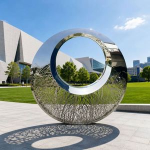 Hollow <b>Mesh</b> Abstract Mirror Polished Stainless Steel Sculpture Circular Metal Art Statue for <b>Garden</b> Plaza Decor - Product Image 4