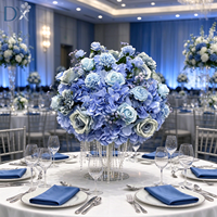 Bola Bunga Hydrangea Mawar Sutra Buatan Biru 40cm Set Dekorasi Bunga untuk Restoran, Pernikahan, Pesta, dan Jamuan