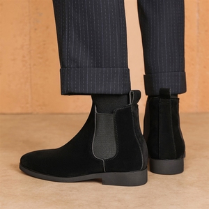 Bottes en daim pour hommes, style britannique, avec bande élastique classique à la cheville, décontractées pour hommes - Product Image 4