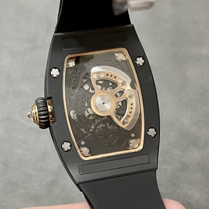 Montre mécanique de luxe pour femme style RM 07-01, boîtier tonneau serti de diamants, montre sport en céramique noire, bracelet en caoutchouc, design à liseré - Product Image 5