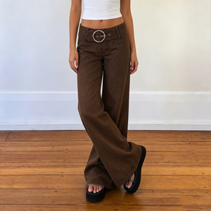 Pantalones Vaqueros Anchos de Cintura Baja Estilo Y2K para Mujer, Color Marrón, con Cinturón, Corte Holgado, Largos, Estilo Vintage, Casual, para Otoño - Product Image 2