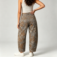 Jean imprimé floral pour femme, taille mi-haute, coupe ample, jambe large, style décontracté pour brunch