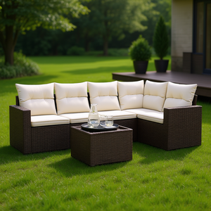 Adjustable Brown Pe <b>Rattan</b> Garden <b>Sofa</b> Set 6 Seater Outdoor Furniture Contemporary Design - Product Image 2