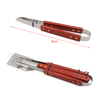 Ensemble d'outils de barbecue en acier inoxydable, pinces à nourriture, fourchette à alvéoles avec manche en bois, ouvre-bouteille, ensemble d'outils de camping pour barbecue, 3 pièces