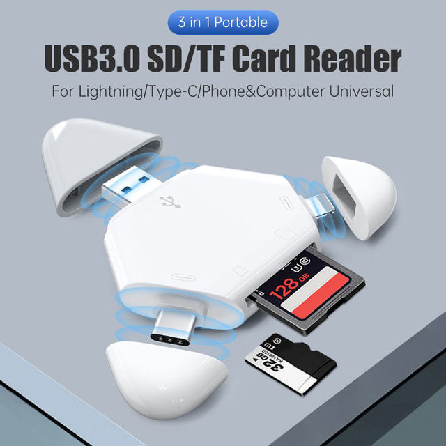 Multi-Compatible 3 in 1 Magnetic OTG SD/TF Card Reader for IOS Type-C USB External Mobile Phones Tablets Computers
