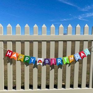 Guirlande en feutre <span class=keywords><strong>Joyeux</strong></span> <span class=keywords><strong>Anniversaire</strong></span> avec accents arc-en-ciel, bannière de fanions colorés pour fête d'<span class=keywords><strong>anniversaire</strong></span>, photomaton et décoration intérieure - Product Image 3