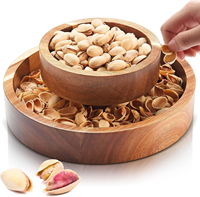 Cuencos de madera de acacia con almacenamiento magnético para conchas, cuenco de madera de doble capa de madera de pistacho