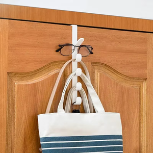 1pc Bedroom Door Hanger Clothes Hanging Rack Over The Door Plastic Home Storage Organization Hooks, Purse Holder For Bags <b>Rails</b> - Product Image 3