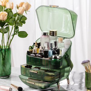 Boîte de rangement cosmétique de luxe translucide avec tiroirs, organisateur de maquillage couvert de 18L pour soins de la peau et rouges à lèvres, portable et anti-poussière - Product Image 1