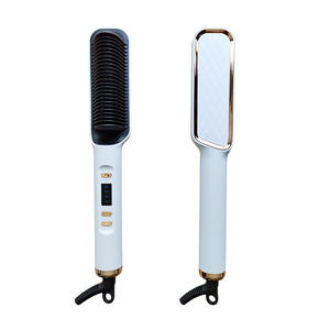 Brosse chauffante lissante 2 en 1 de haute qualité avec logo personnalisé 2025, fer à lisser et à boucler, peigne chauffant pour femmes - Product Image 3