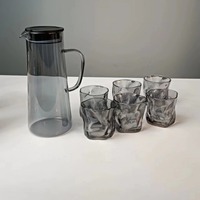 Pichet à eau en verre de 1450ml et ensemble de 6 tasses ensemble de verre gris pichet à eau transparent poignée bouilloire ensemble de tasses