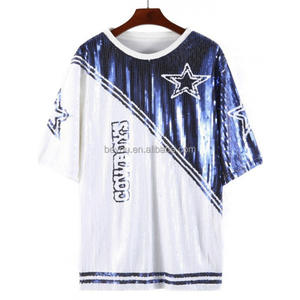 <span class=keywords><strong>Top</strong></span> da <span class=keywords><strong>Donna</strong></span> Dallas Cowboy con <span class=keywords><strong>Paillettes</strong></span>, Stile Hip Hop, T-Shirt a Righe con <span class=keywords><strong>Paillettes</strong></span>, Jersey Punk, Mini Abito Lungo per Ragazze - Product Image 1