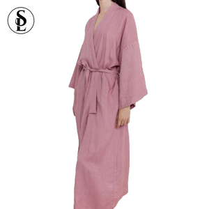 2025 New Arrival Alta Qualidade Sólida Elegante Femme Belted Robes Algodão Mulheres Atacado 100% Linho Banho Robe One Piece Set - Product Image 5