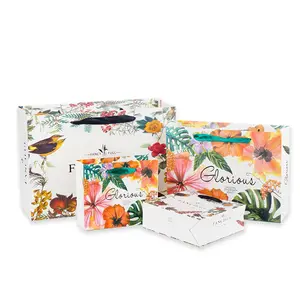 Saco de papel branco luxuoso para presente de buquê de flores em formato quadrado personalizado por atacado com seu próprio logotipo