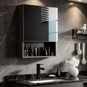 <span class=keywords><strong>Armoire</strong></span> à <span class=keywords><strong>pharmacie</strong></span> murale <span class=keywords><strong>noire</strong></span> étanche en acier inoxydable avec miroir, 3 étagères ouvertes pour salle de bain - Product Image 2