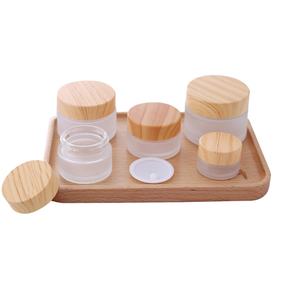 Luxury Empty 10g 30g 50g 100g Frosted <b>clear</b> Glass Eye Face Body Cream Jar Cosmetic Jar with Bamboo Wood Lid - Product Image 3