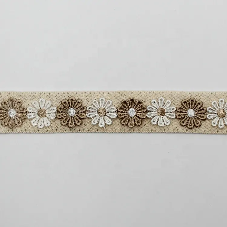Manufacture beige 1 inch 3.5cm cotton crochet edging ribbon trims flower jacquard borders for garment dresses clothes
