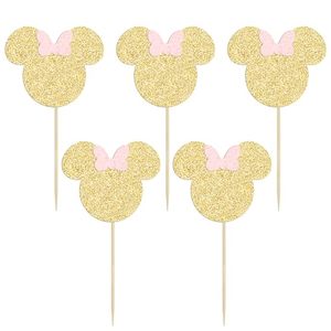 Adorno para Pastel de <span class=keywords><strong>Minnie</strong></span> con Purpurina Rosa y Dorada con Lazos Rosas para Niñas, para Baby Shower, Decoración de Pasteles para Fiestas de Cumpleaños Infantiles - Product Image 3