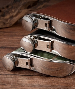 Kustom ukiran mewah 304 baja tahan karat baja tahan karat 8oz panggul labu dengan penutup kulit imitasi - Product Image 6