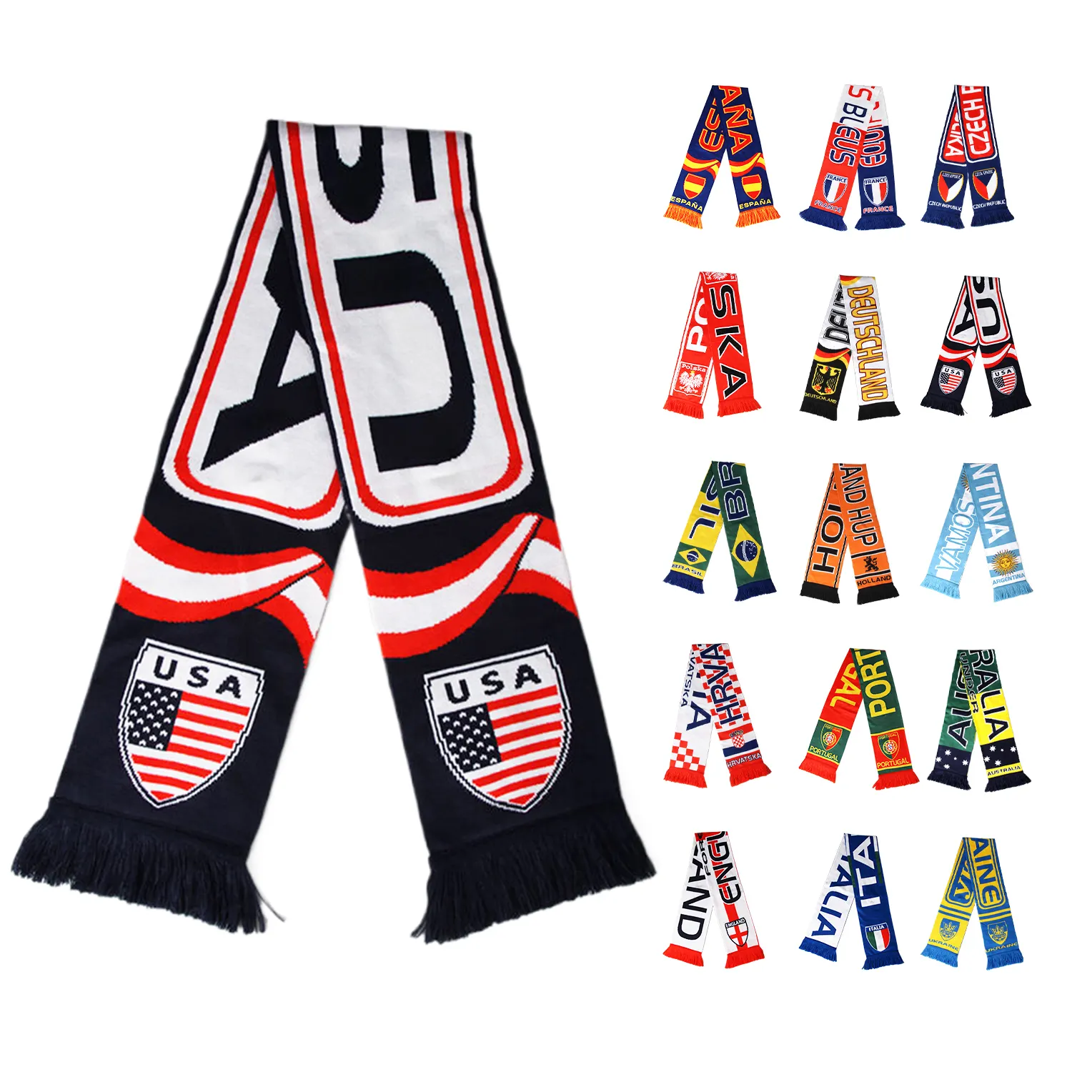 Custom Wholesale Sport Supporter Knitting Acryl Team Jacquard For Football Clubs Fan Soccer Acrylic Winter Football Scarf