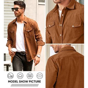 Custom Men's Casual Western Long Sleeve Shackets Corduroy Button <b>Down</b> Jackets with 2 Flap Pockets ASIN B0CVS117ZB - Product Image 6