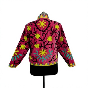 Veste d'hiver matelassée artisanale, rose vif, style velours, tissée 100% coton, écologique - Product Image 6
