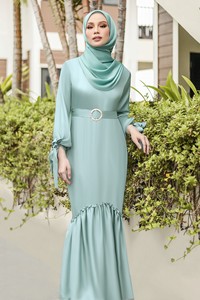 SIPO Abaya ชุดเดรสกระโปรงบานยาวของผู้หญิง,ชุดเดรสกระโปรงผ้าไหมทรงนางเงือกสไตล์ยาวสีล้วนอาบายาแบบเรียบง่ายสำหรับผู้หญิง - Product Image 4