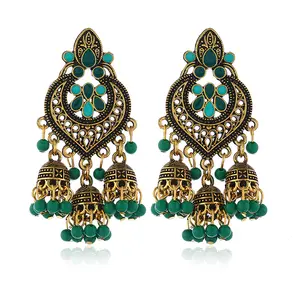 MINHIN Indian Oxidized Silver Beads Chandelier Silver Polki Jhumki Jhumka Earrings