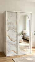 Armoire de rangement métallique de luxe à motif floral, gain de place, 2 portes coulissantes, avec miroir, pour chambre à coucher