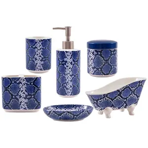 stoneware white color with full decal bathroom accessories set 6 pcs two color optional