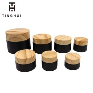 Vente en gros de pots en verre pour crème pour le visage, noir mat, avec couvercle en plastique imitation bois, en tailles de 1 oz, 2 oz, 5 g, 10 g, 15 g, 20 g, 30 g, 50 g - Product Image 4