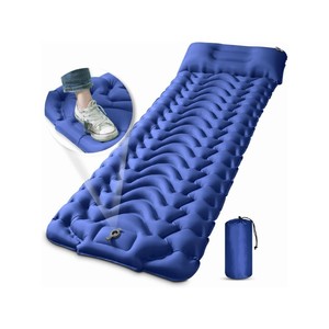 Portable Inflatable Camping Mat Navy Blue Rectangle <b>Foldable</b> Air <b>Mattress</b> With Built In Pump Outdoor Use - Product Image 1